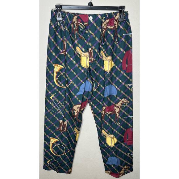 Phineas Cole Brushed Cotton Equestrian Print Pajama Set Green Size Large New - Picture 3 of 7